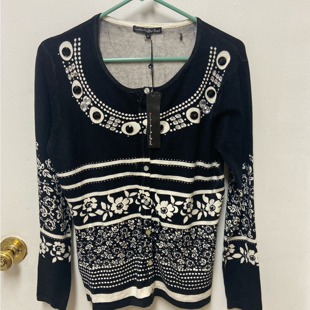 Pierri New York Black and White Floral Cardigan